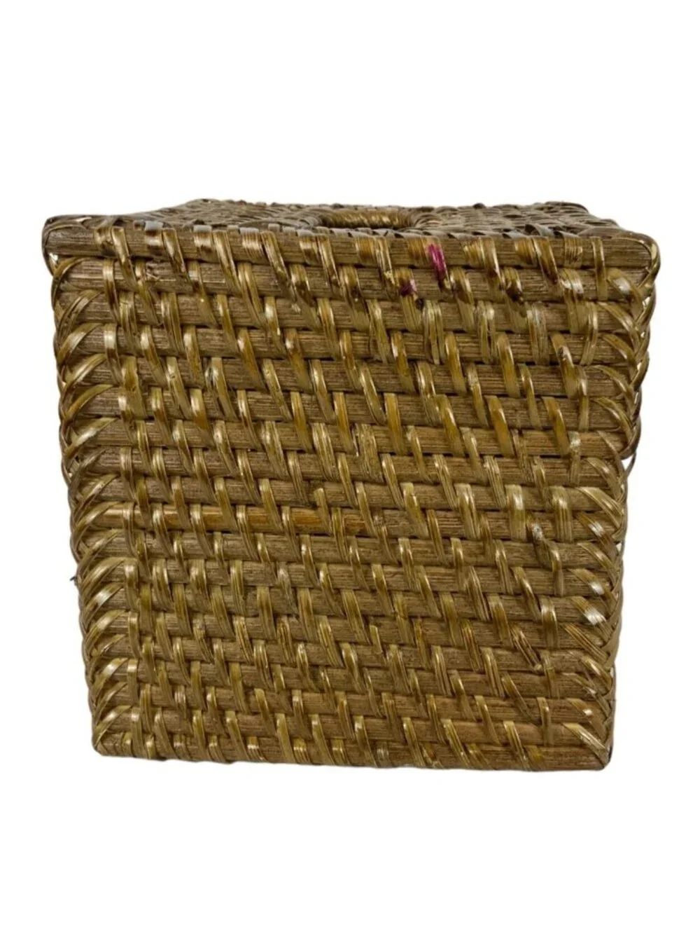 Brown Wicker Tissue Box Cover Square Basketweave Boho Decor Bathroom Accessory